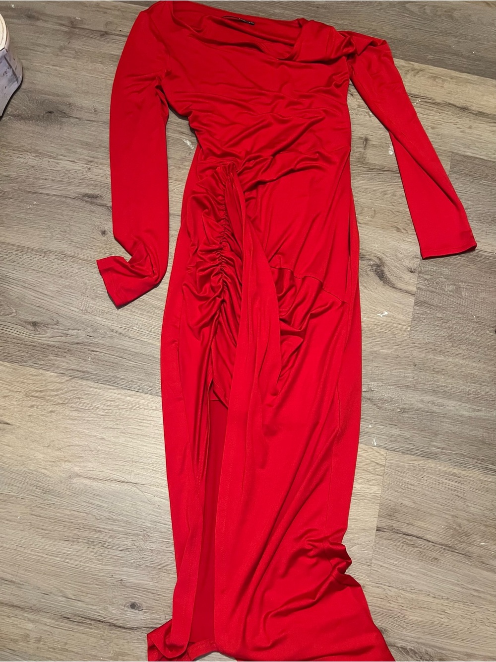Fashion Nova Red Ruched Maxi Dress